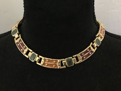 Vintage Gold-Tone Enamel Link Collar Necklace
