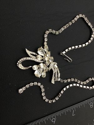 Vintage Rhinestone Statement Necklace with Floral Bow Pendant