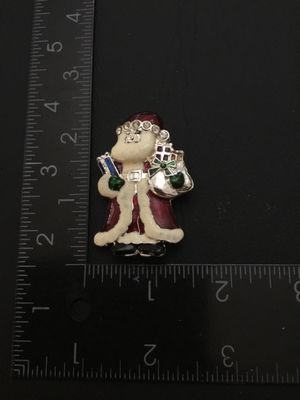 Vintage Enamel and Rhinestone Santa Claus Christmas Pin Brooch