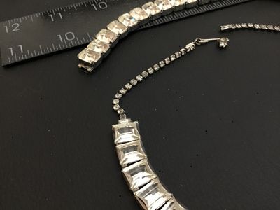 Vintage Weiss Rhinestone Choker Necklace & Bracelet Set