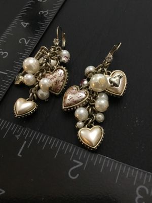 Vintage Style Faux Pearl & Heart Dangle Charm Earrings