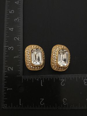 Vintage Gold-Tone Rhinestone & Emerald-Cut Crystal Clip-On Earrings