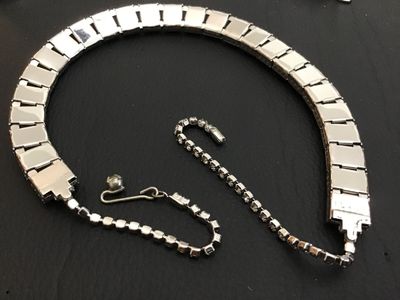 Vintage Weiss Rhinestone Choker Necklace & Bracelet Set