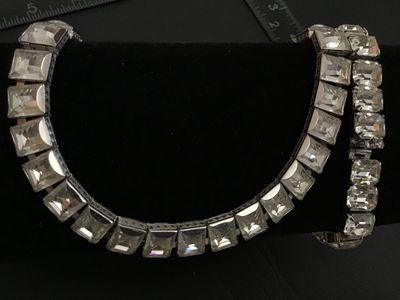 Vintage Weiss Rhinestone Choker Necklace & Bracelet Set