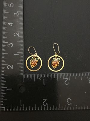 Vintage Gold Tone Enamel Grape Cluster Hoop Dangle Earrings