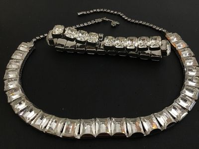 Vintage Weiss Rhinestone Choker Necklace & Bracelet Set