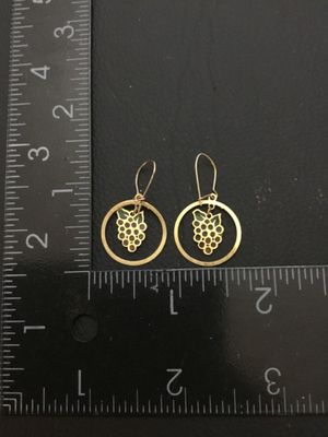 Vintage Gold Tone Enamel Grape Cluster Hoop Dangle Earrings