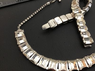 Vintage Weiss Rhinestone Choker Necklace & Bracelet Set