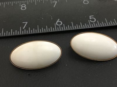 Vintage Sarah Coventry Oval White Cabochon Clip-On Earrings
