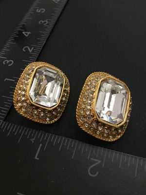 Vintage Gold-Tone Rhinestone & Emerald-Cut Crystal Clip-On Earrings