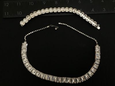 Vintage Weiss Rhinestone Choker Necklace & Bracelet Set