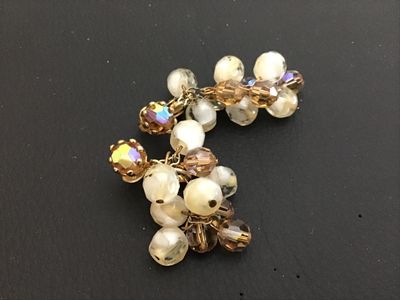 Vintage Beaded Cluster Clip-On Earrings with Aurora Borealis Crystals
