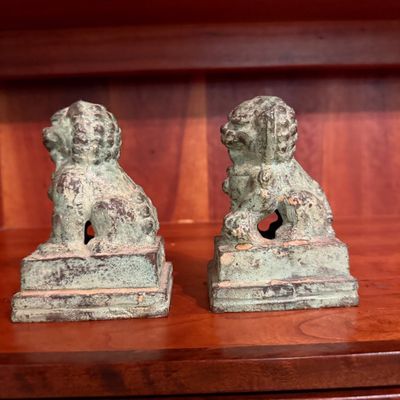 Pair of Cast Metal Foo Dog Figurines (B1-BM)