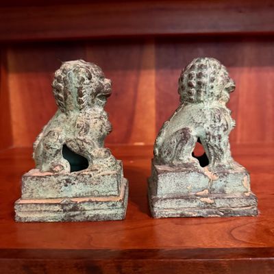 Pair of Cast Metal Foo Dog Figurines (B1-BM)
