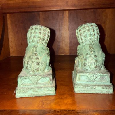 Pair of Cast Metal Foo Dog Figurines (B1-BM)