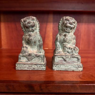 Pair of Cast Metal Foo Dog Figurines (B1-BM)