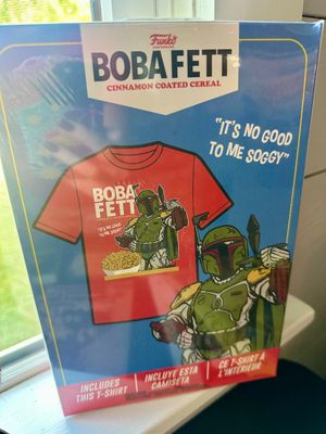 Funko Boba Fett Cinnamon Coated Cereal box with included t-shirt, in original shrink wrap.