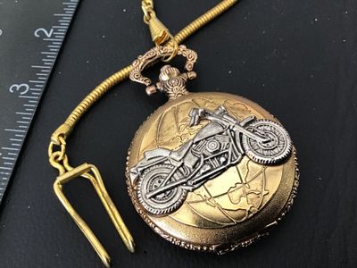 American Heritage Motorcycle Quartz Pocket Watch with Chain