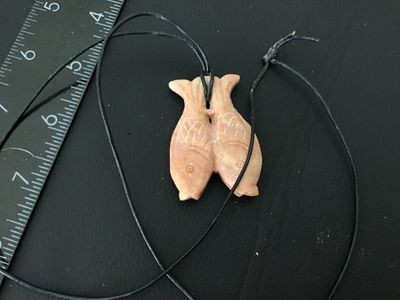 Carved Soapstone Double Fish Pendant Necklace