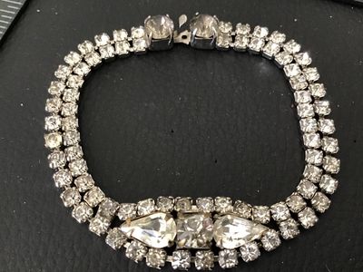 Vintage Double Row Rhinestone Bracelet with Centerpiece