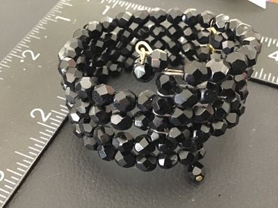 Vintage Black Faceted Glass Bead Multi-Row Wrap Bracelet