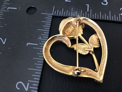 Vintage B.D.C. Gold Tone Rose and Heart Brooch Pin