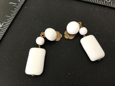 Vintage White Milk Glass Dangle Clip-On Earrings
