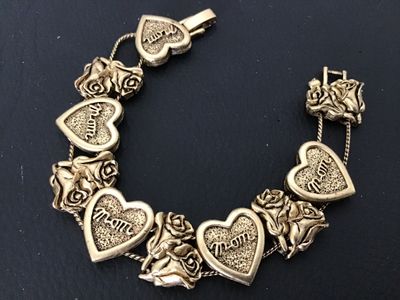 Vintage Gold-Tone 'Mom' Heart and Rose Link Bracelet