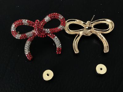 Red and Clear Rhinestone Bow Stud Earrings