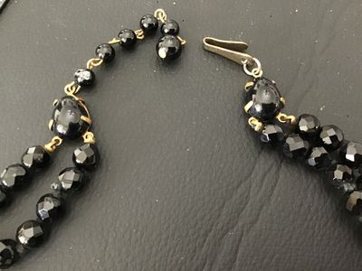 Vintage Double Strand Black Glass Bead Choker Necklace