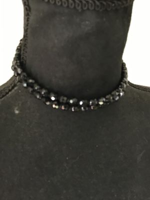 Vintage Double Strand Black Glass Bead Choker Necklace