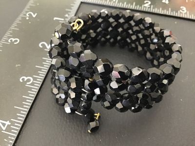 Vintage Black Faceted Glass Bead Multi-Row Wrap Bracelet