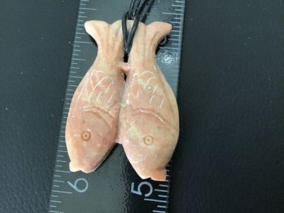 Carved Soapstone Double Fish Pendant Necklace