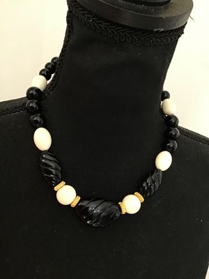 Vintage Black and White Beaded Statement Necklace