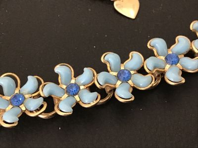 Vintage Coro Blue Enamel and Lucite Rhinestone Flower Choker Necklace