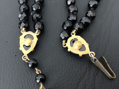 Vintage Double Strand Black Glass Bead Choker Necklace
