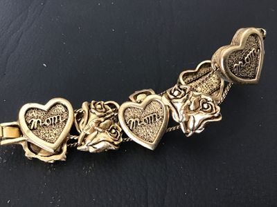Vintage Gold-Tone 'Mom' Heart and Rose Link Bracelet
