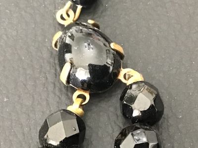 Vintage Double Strand Black Glass Bead Choker Necklace