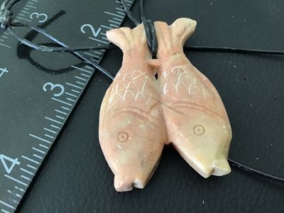 Carved Soapstone Double Fish Pendant Necklace