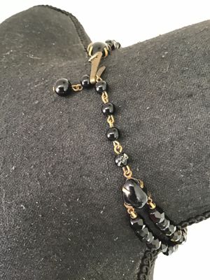 Vintage Double Strand Black Glass Bead Choker Necklace