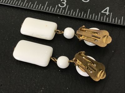 Vintage White Milk Glass Dangle Clip-On Earrings