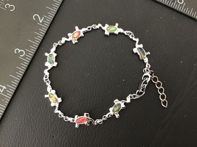 Silver-Tone Sea Turtle Link Bracelet with Colorful Faux Opal Inlays
