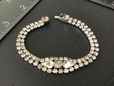 Vintage Double Row Rhinestone Bracelet with Centerpiece