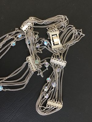 Multi-Strand Silver-Tone Necklace with Aurora Borealis Crystal Beads