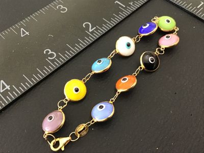 Sterling Silver Gold-Plated Multi-Color Evil Eye Bracelet