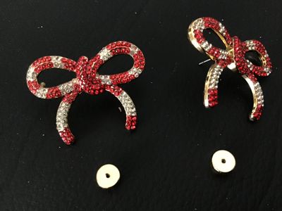 Red and Clear Rhinestone Bow Stud Earrings