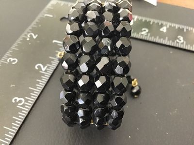 Vintage Black Faceted Glass Bead Multi-Row Wrap Bracelet