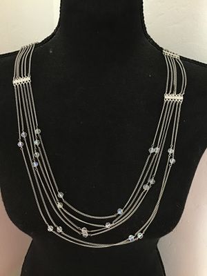 Multi-Strand Silver-Tone Necklace with Aurora Borealis Crystal Beads