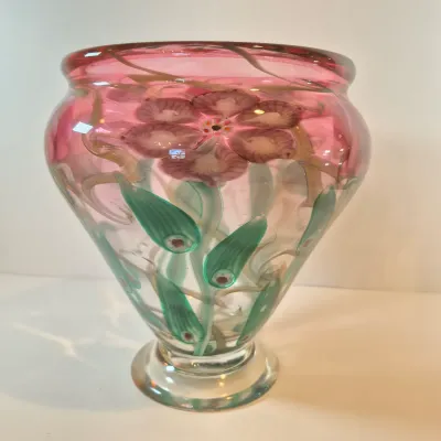 LOT 41: Vandermark Studios Floral Art Glass Vase by Doug Merritt & Stephen Smarr-HEAVY