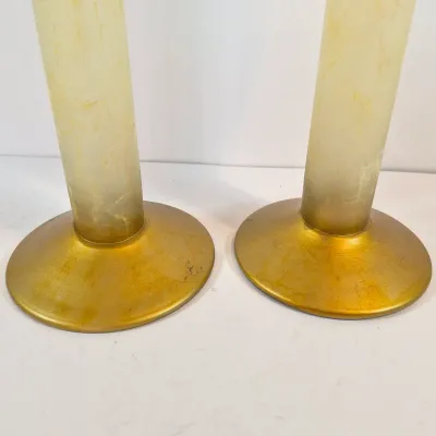 LOT 112: Vintage Hand Blown Gipar-Italy Pedestal Candle Holders with Matching Console Bowl-Signed
